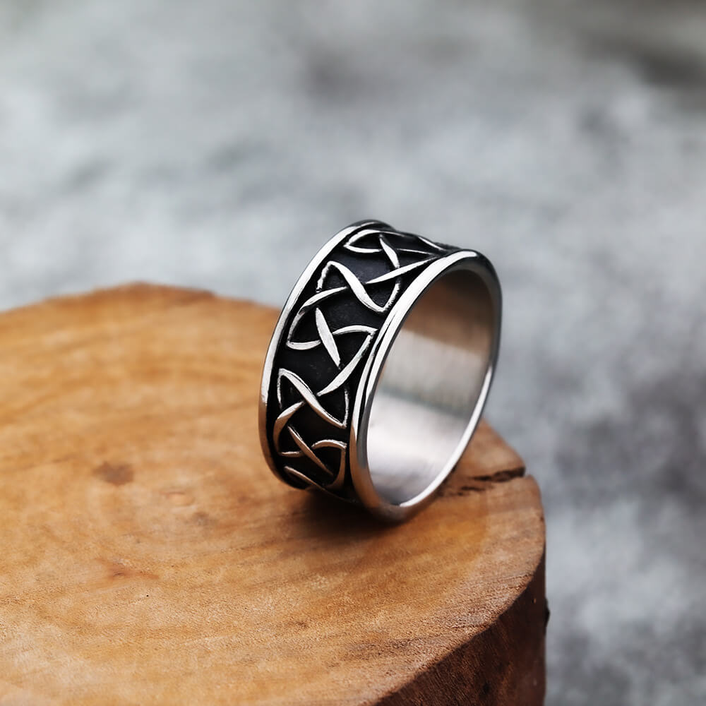 Vintage Solid Stainless Steel Celtic Triquetra Knot Wide Band Ring for Men