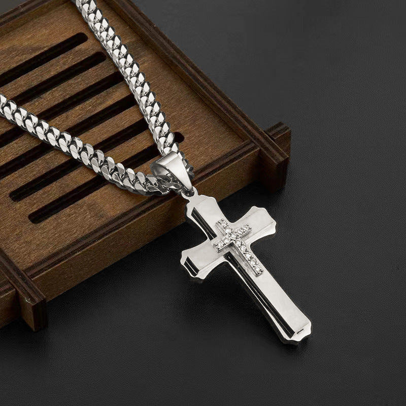 Fashionable And Minimalist Stainless Steel Cross Pendant Necklace