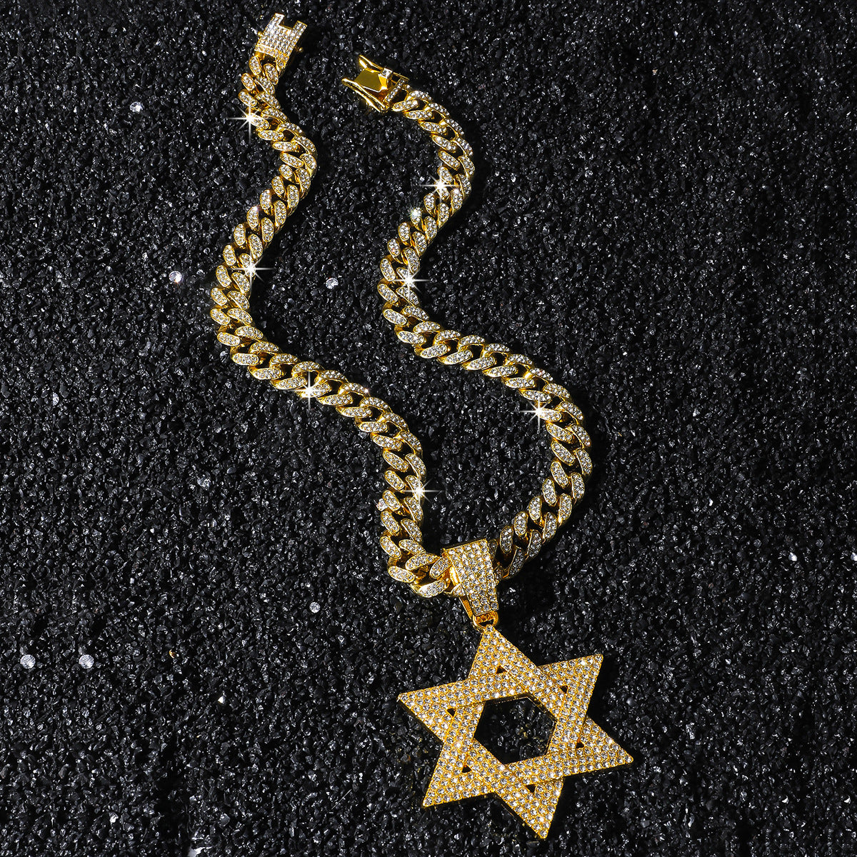 Hip-Hop Style Six-Pointed Star Cuban Chain Pendant Necklace