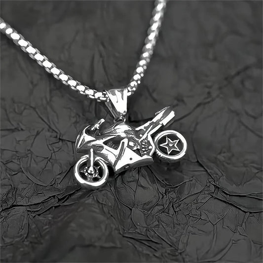 Vintage Stainless Steel Men's Motorcycle Pendant Necklace