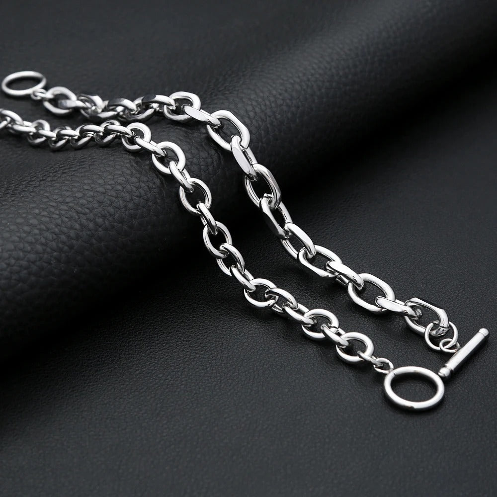Men's European Trendy OT Clasp Stainless Steel Bracelet, High-End Electroplated Versatile Hip Hop Fashion Wrist Jewelry