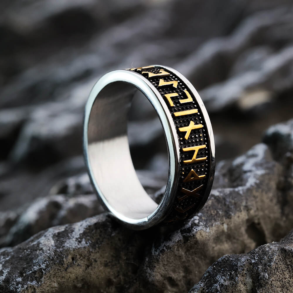 Vintage Nordic Stainless Steel Narrow Band Viking Rune Ring for Men