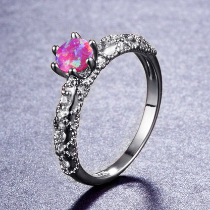 Women's White Gold Plated Six Prong Opal With Zirconia ring