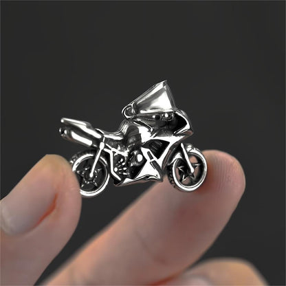 Vintage Stainless Steel Men's Motorcycle Pendant Necklace