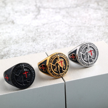 Vintage Solid Stainless Steel Medieval Templar Crusader Knight Cross Signet Ring for Men