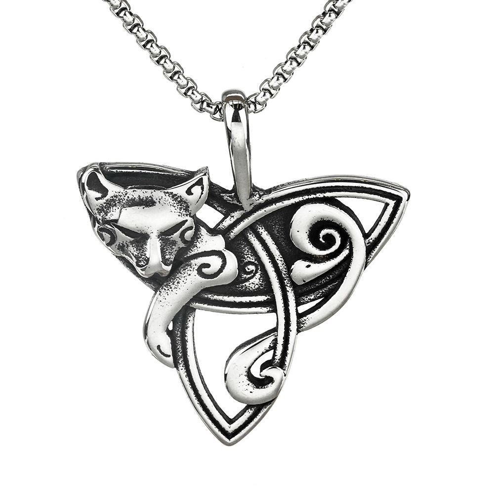 Vintage Stainless Steel Fox Pendant Necklace for Men