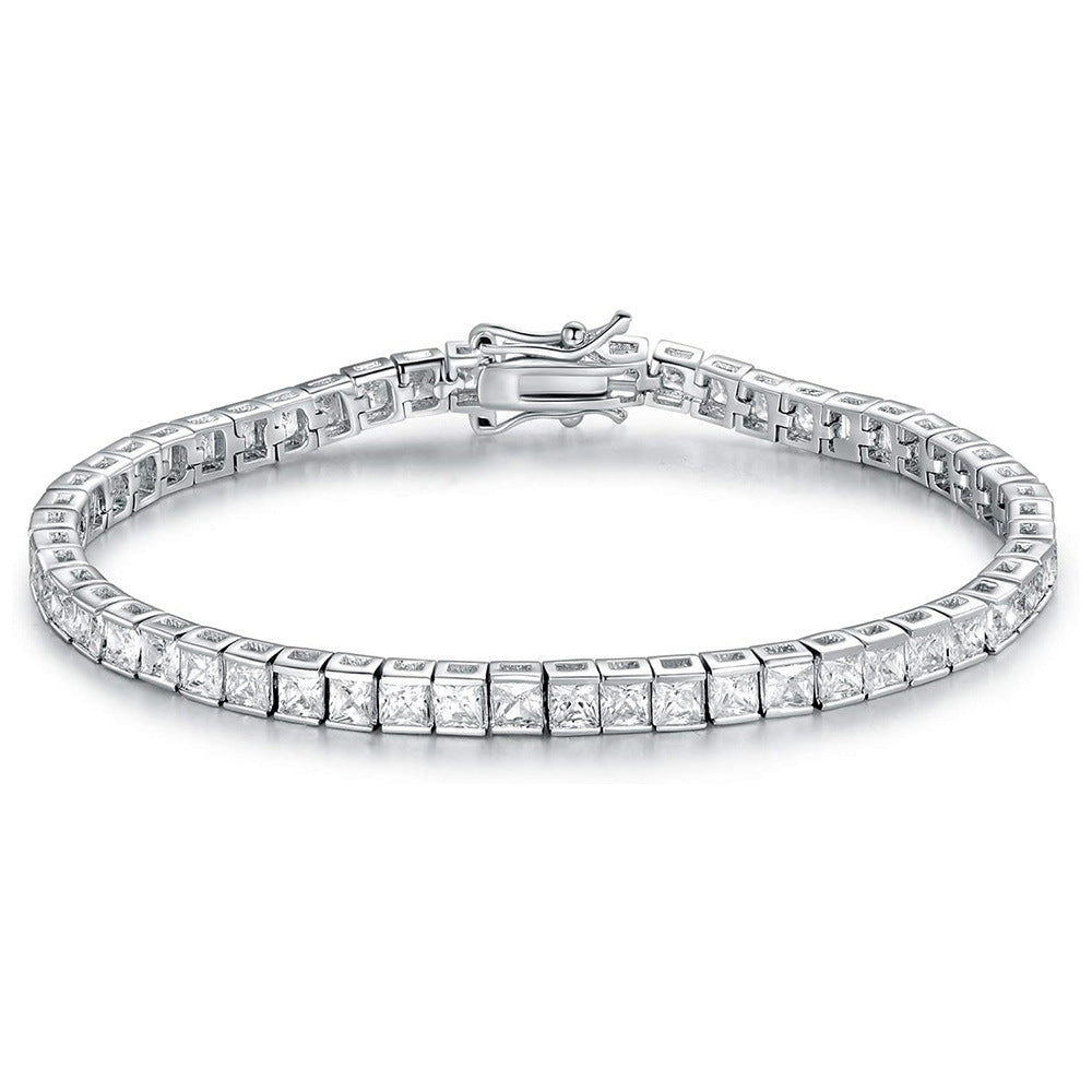 Women&Men's 3*3 Zircon Tennis Bracelet With Eight-Character Buckle
