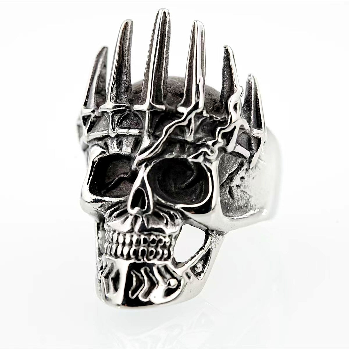Vintage Solid Stainless Steel Punk Gothic Crown Skull Band Ring for Men