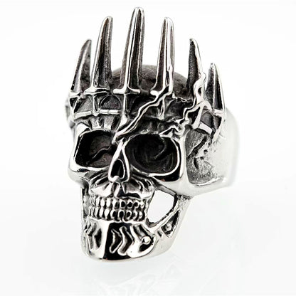 Vintage Solid Stainless Steel Punk Gothic Crown Skull Band Ring for Men