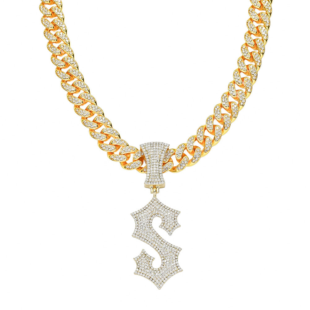 Hip-Hop English Letter S Cuban Chain Pendant Necklace