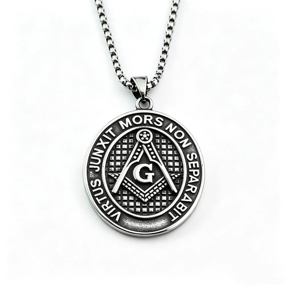 Mens Steel Double Sided Pendant Necklace