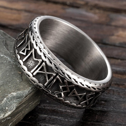 Vintage Stainless Steel Viking Rune Ring for Men
