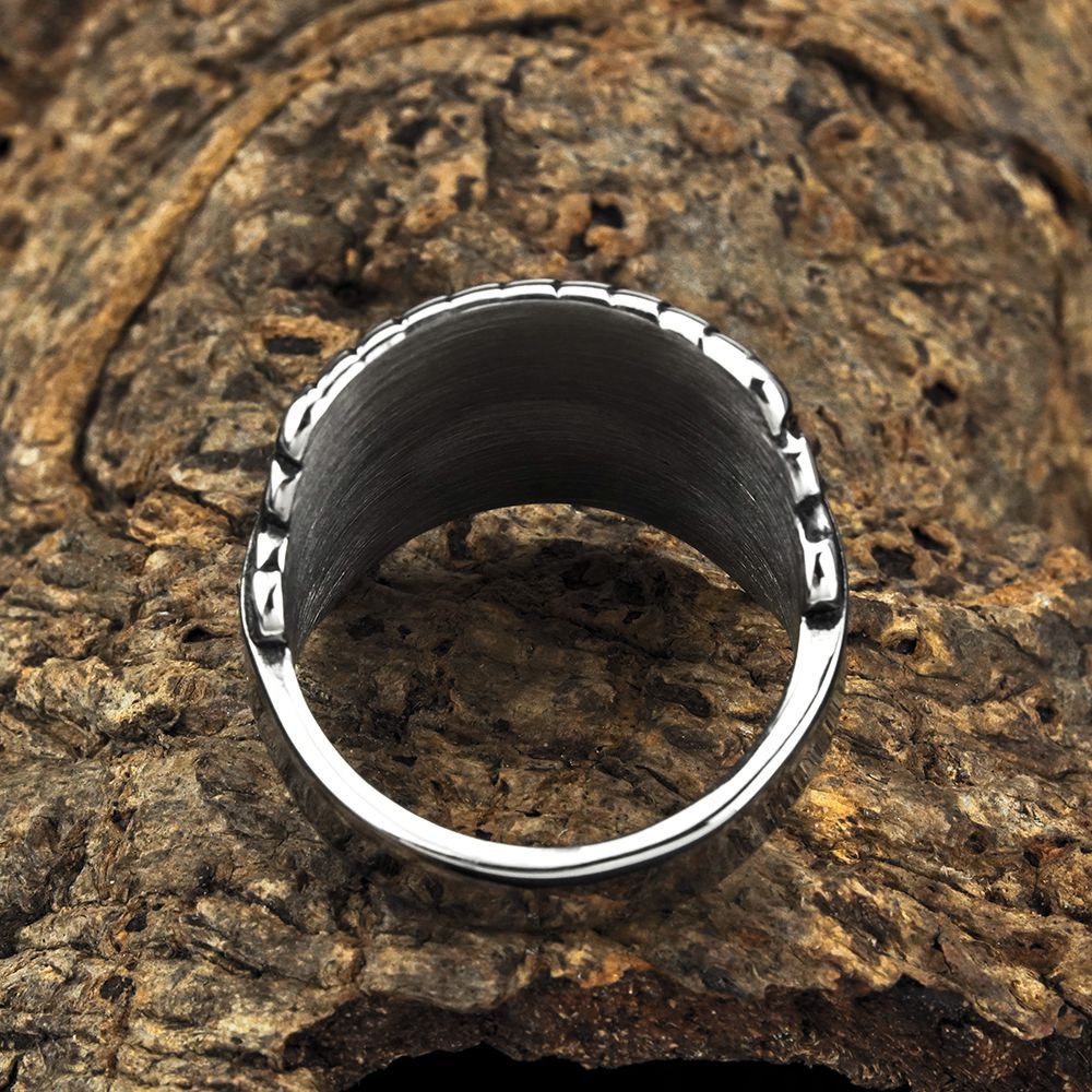 Vintage Solid Stainless Steel Extra Wide Band Viking Rune Hip Hop Ring for Men