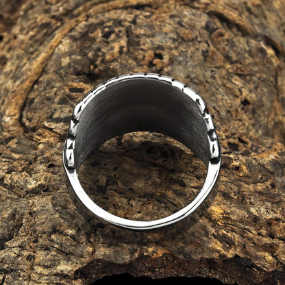 Vintage Solid Stainless Steel Extra Wide Band Viking Rune Hip Hop Ring for Men