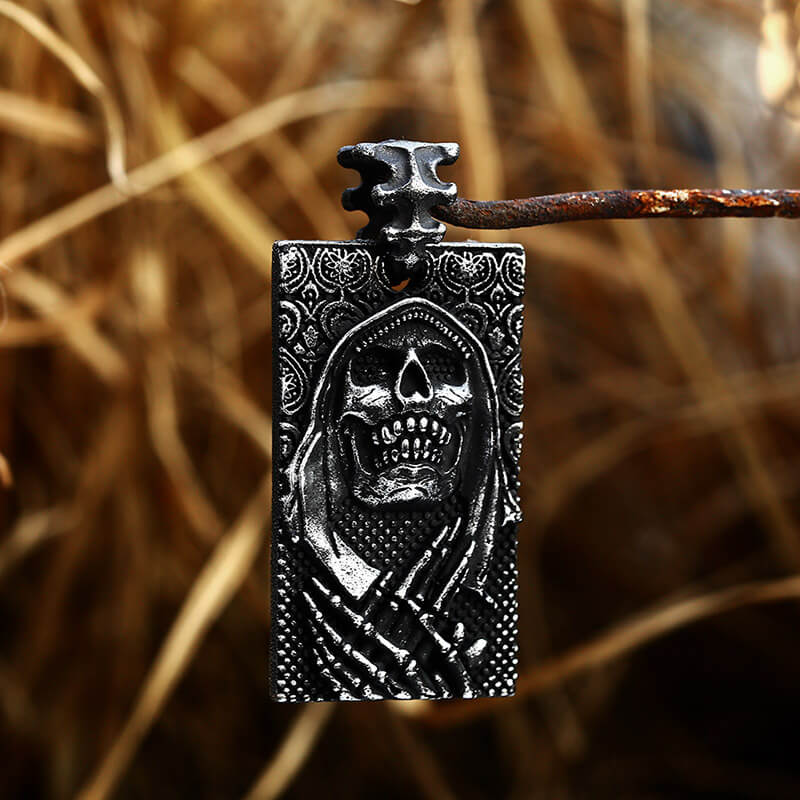 Men's Retro Death God Skull Square Pendant Necklace