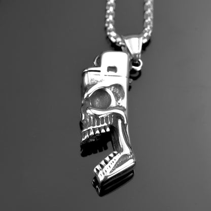 Men's Steel Skull Lighter Pendant Necklace