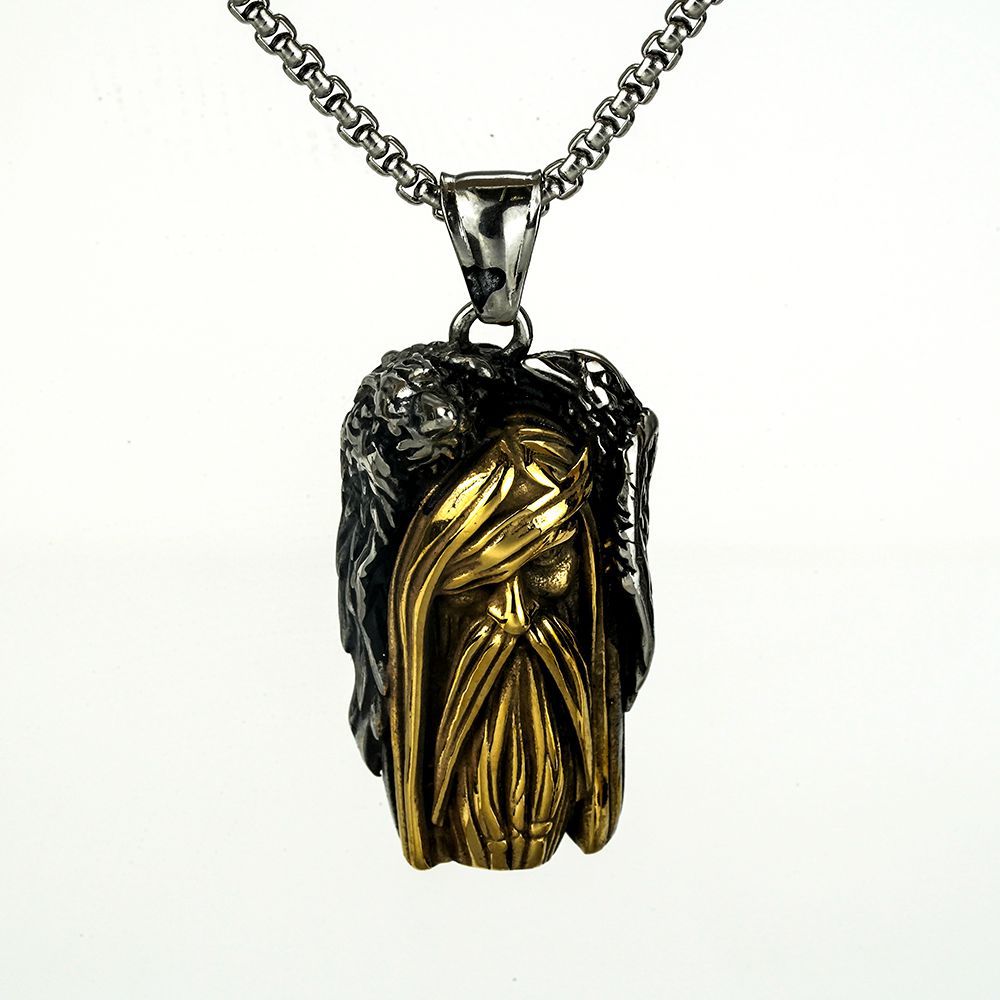 Men's Steel Two Tone Odin Raven Pendant Necklace