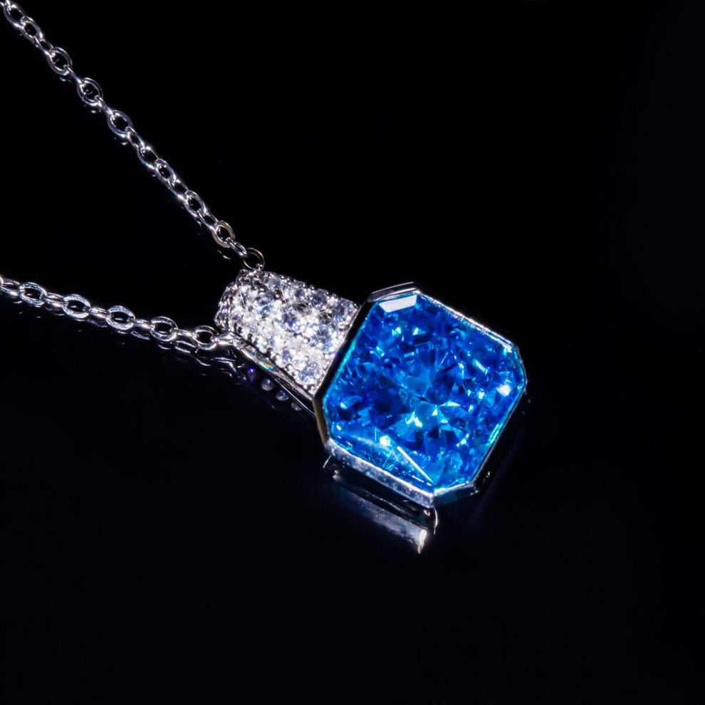 Women's Sterling Silver Bezel Setting Octagon Shape Blue Sapphire Pendant