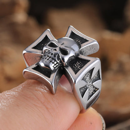 Vintage Stainless Steel Cool Cross Skull Ring for Men