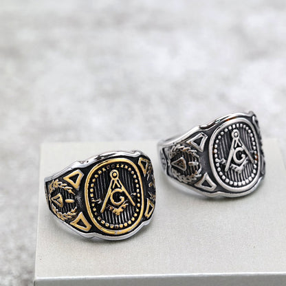 Vintage Solid Stainless Steel Masonic AG Letter Signet Ring for Men