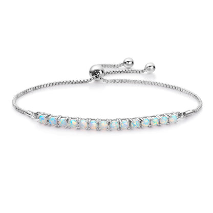 Women&Men's 3mm Inlaid Opal Cuban Tennis Bracelet With Adjustable Length