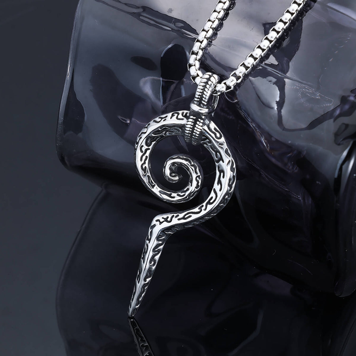Men's Steel Vintage Spiral Snake Pendant Necklace