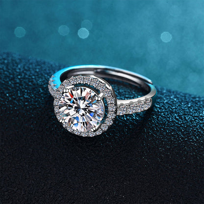 Women's White Gold Full Stones Moissanite Halo Adjustable Ring