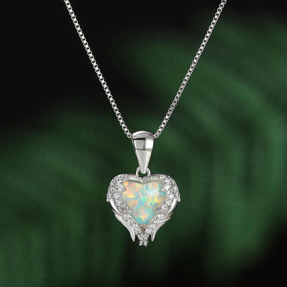Little Angel Heart-shaped Opal Necklace