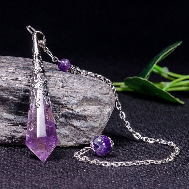 Vintage 12-Faceted Natural Amethyst Retro Healing Pendulum