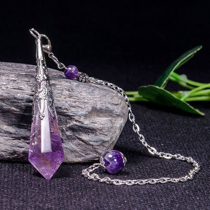 Vintage 12-Faceted Natural Amethyst Retro Healing Pendulum