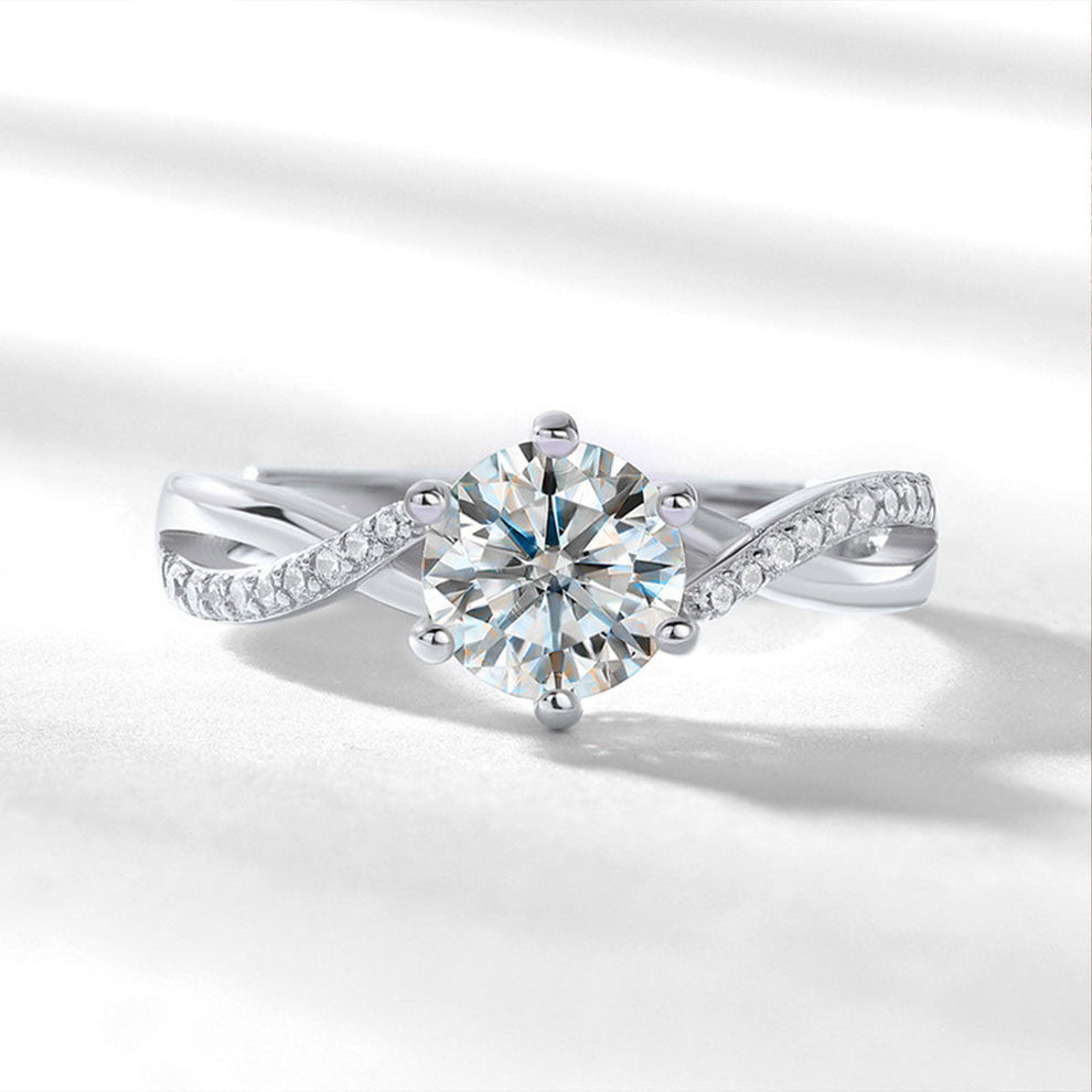 Women's White Gold Rose Shape Moissanite Adjustable Ring