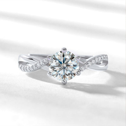 Women's White Gold Rose Shape Moissanite Adjustable Ring