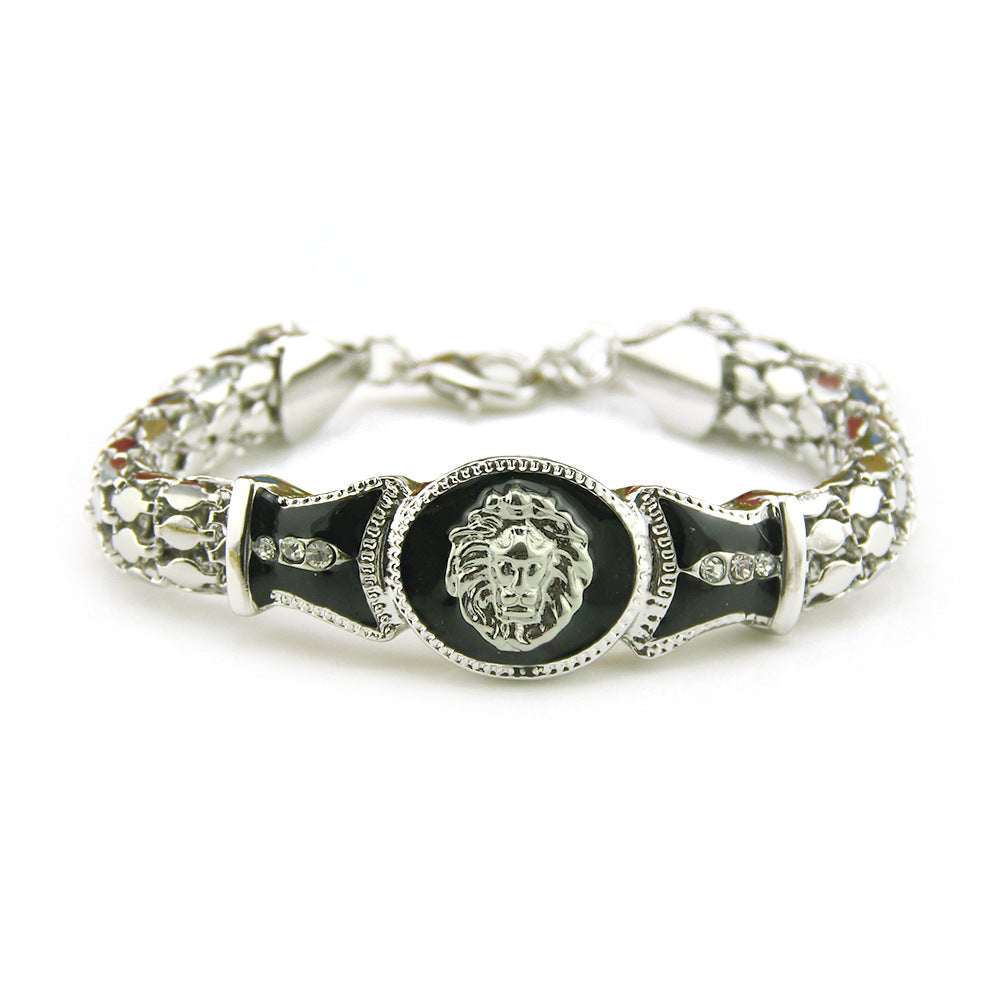 Hip-Hop Alloy Lion Head Snake Bone Bracelet