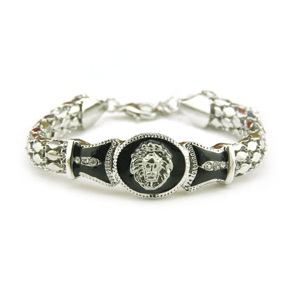 Hip-Hop Alloy Lion Head Snake Bone Bracelet