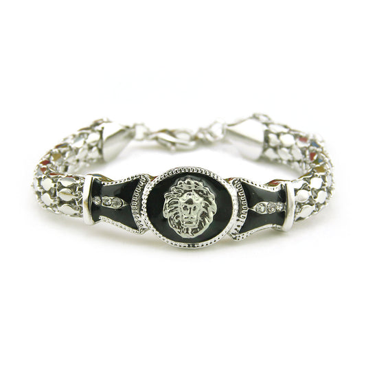 Hip-Hop Alloy Lion Head Snake Bone Bracelet