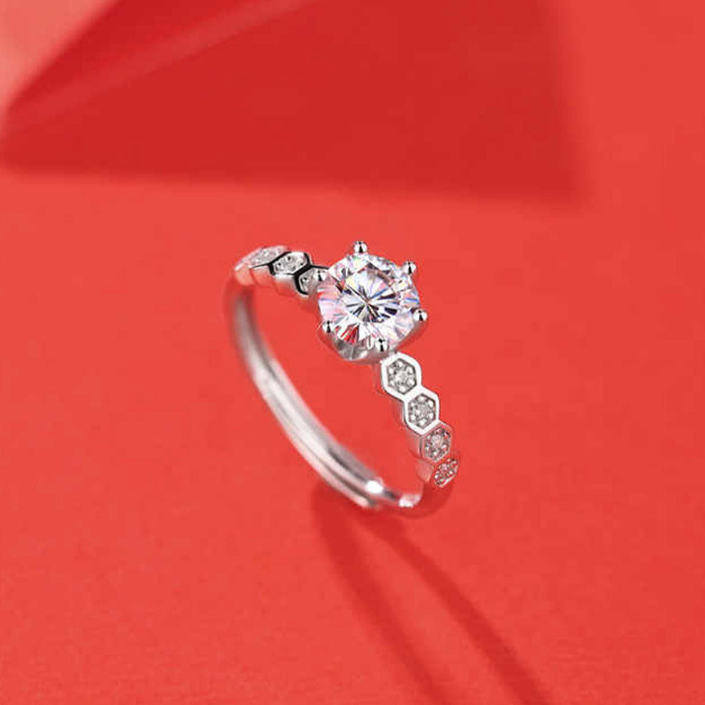 Women's White Gold Bezel Setting Stone Adjustable Moissanite Ring