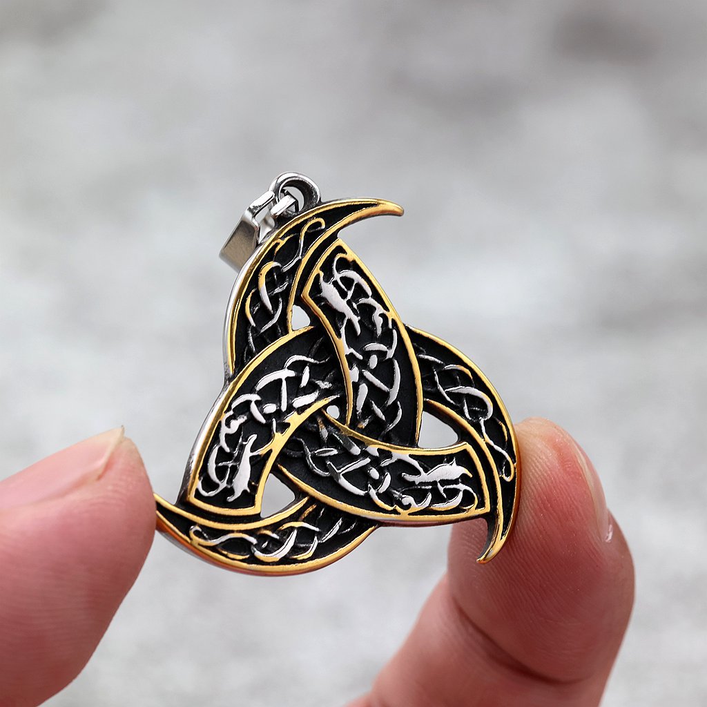 Vintage Stainless Steel Men's Single Sided Viking Celtic Knot Triangle Pendant Necklace
