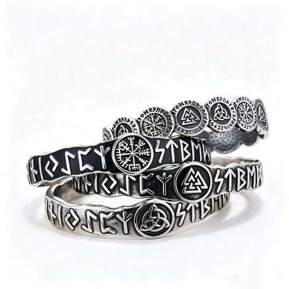 Nordic Pirate Retro Viking Rune Symbols Open C Bracelet for Men, Vintage Stainless Steel Cuff Bangle