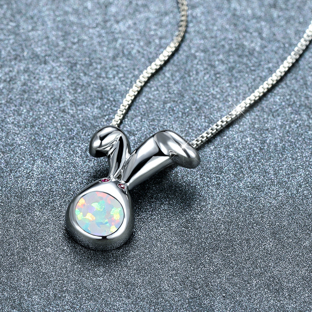 Rose gold white gold blue white Australian baby round-faced cute rabbit necklace