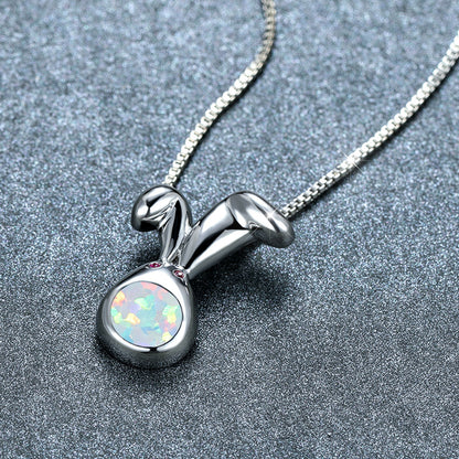 Rose gold white gold blue white Australian baby round-faced cute rabbit necklace