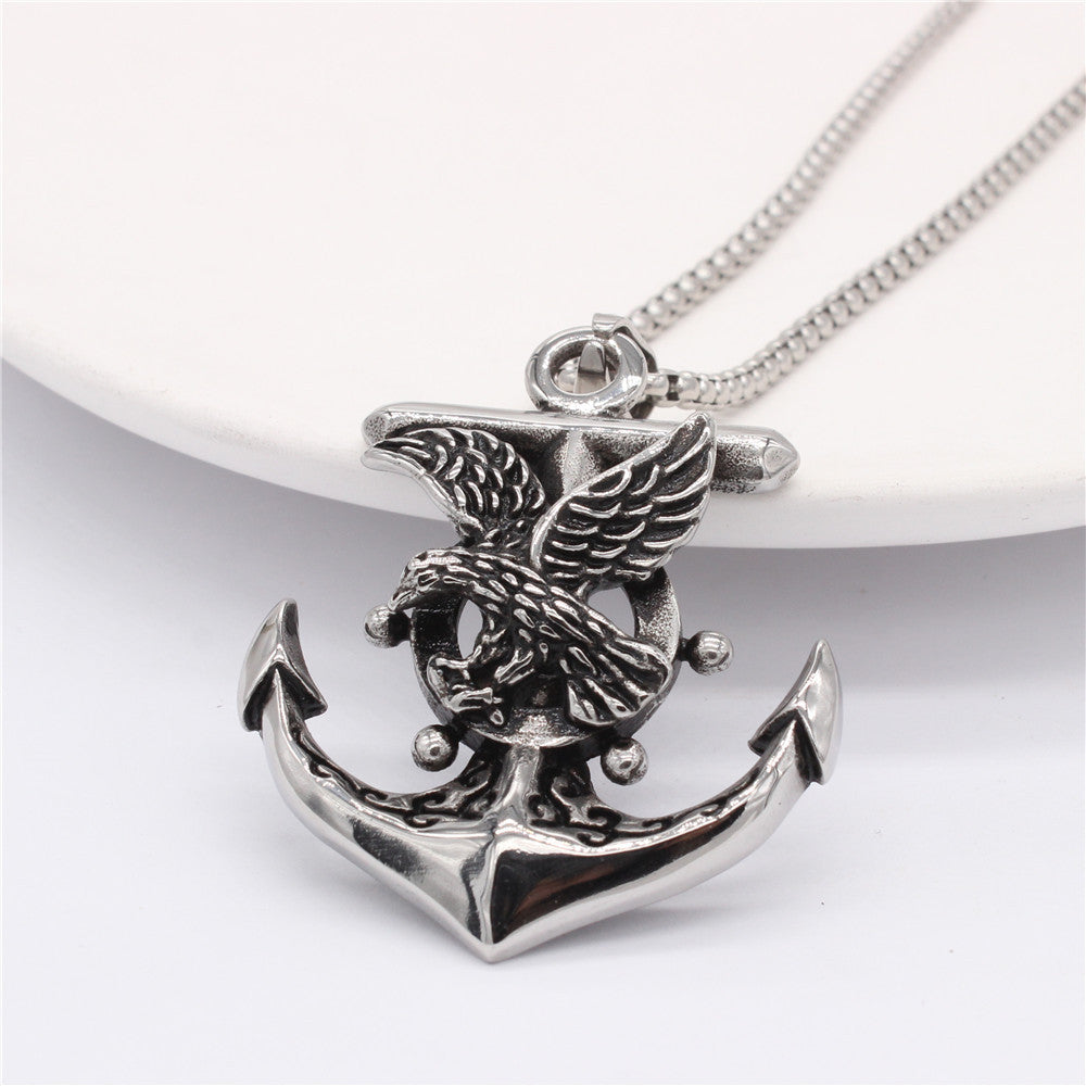 Men's Steel Eagle Anchor Pendant Necklace