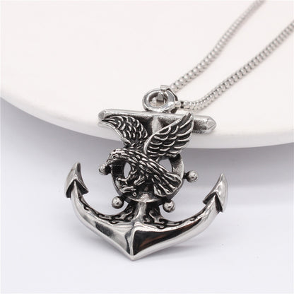 Men's Steel Eagle Anchor Pendant Necklace