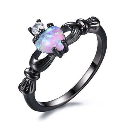 Women's Black Plated Heart Shape Multi Opal With Zirconia ring