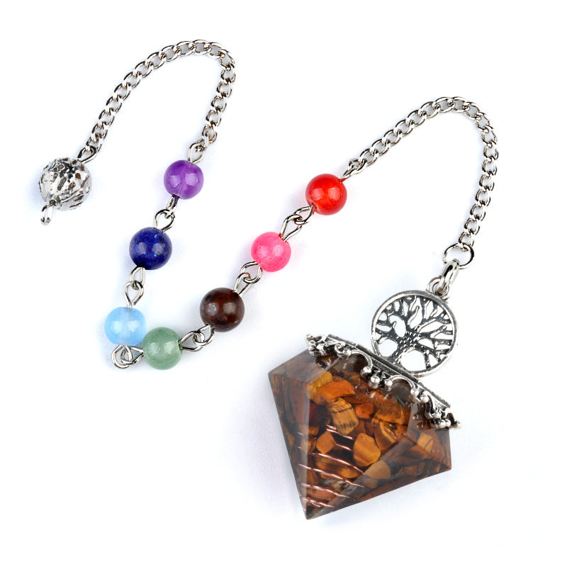 Chakra colorful bead chain crystal resin diamond pendulum