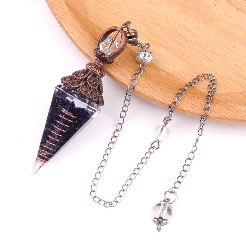Antique copper crystal semi-precious stone multi-colored gravel resin spirit pendulum