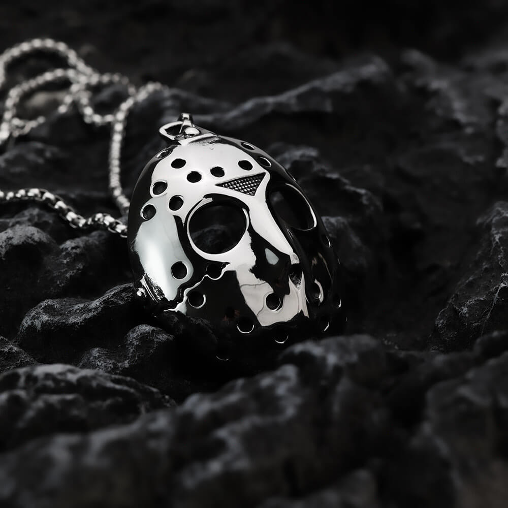 Vintage Stainless Steel Men's Jason Mask Pendant Necklace