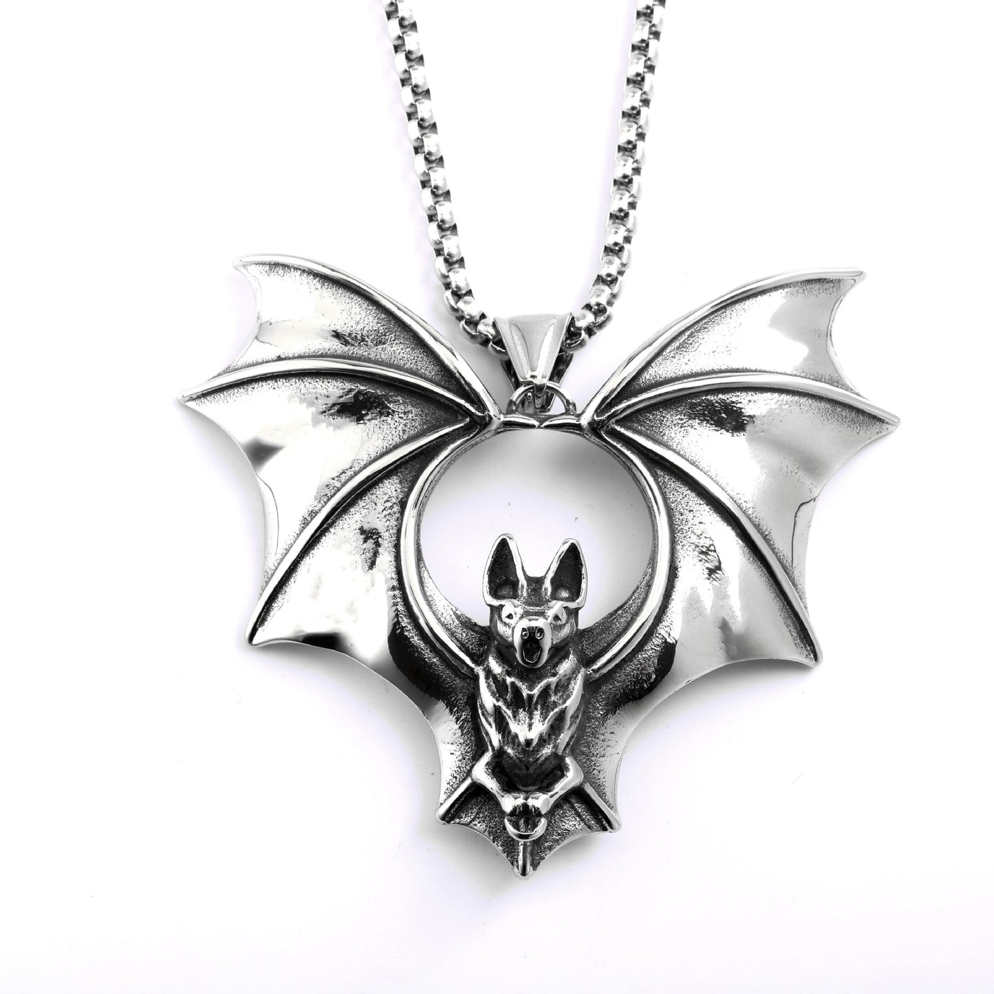 Men's Stainless Steel Vampire Bat Pendant Necklace Halloween Gift