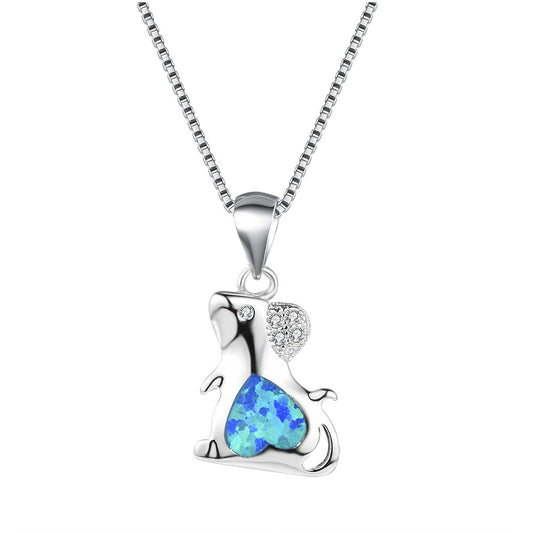Platinum Blue Opal Mouse Necklace