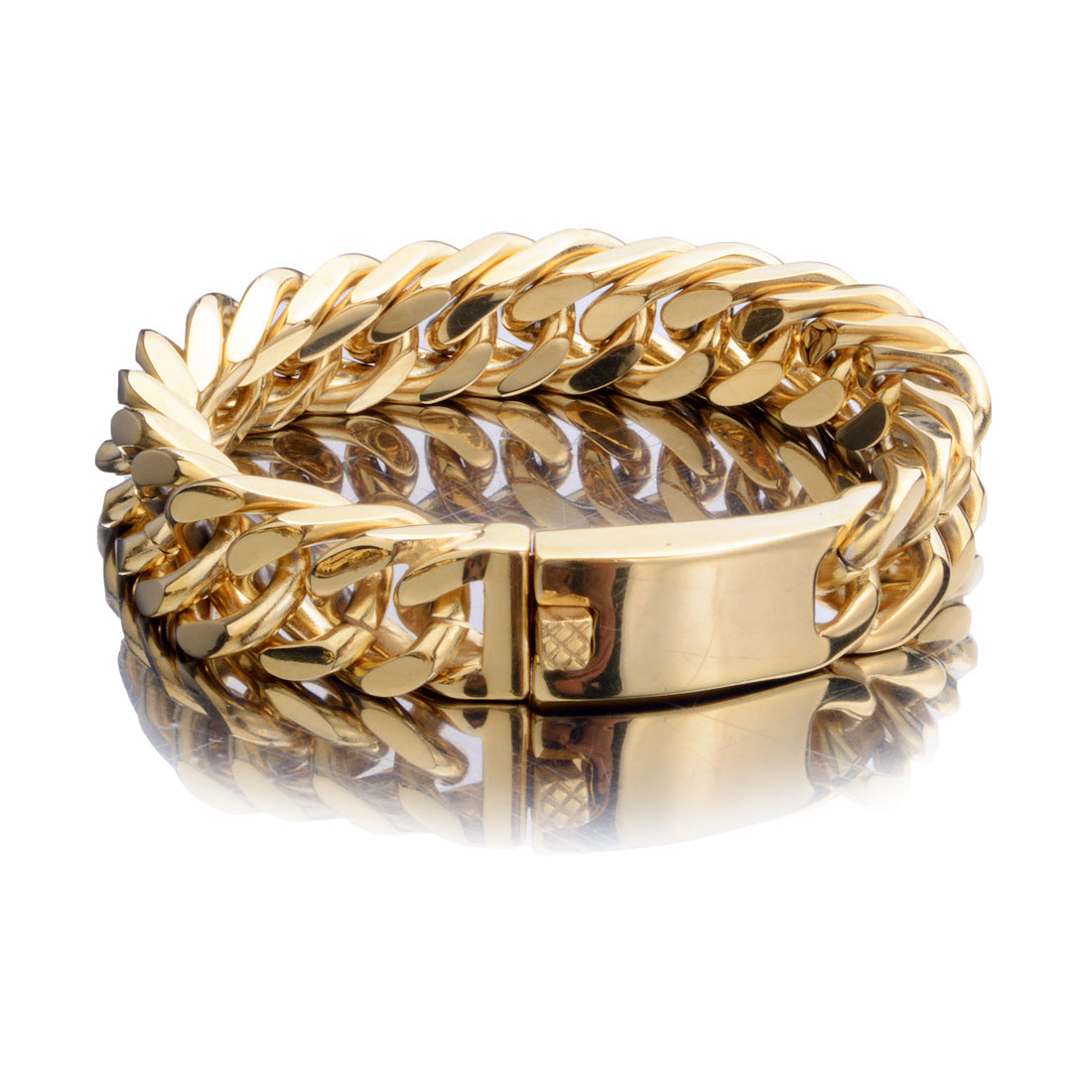 Double Weave Stainless Steel Bracelet for Men, High Polished Vacuum Electroplated Hip Hop Wrist Jewelry