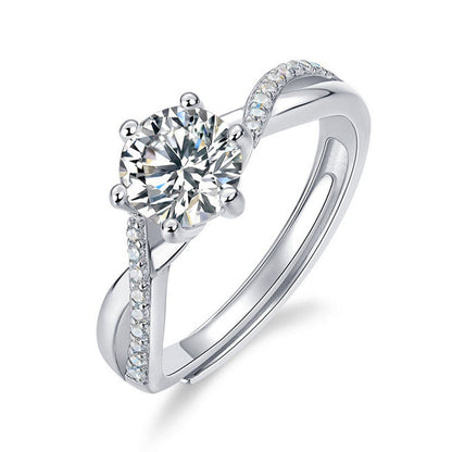Women's White Gold Rose Shape Moissanite Adjustable Ring